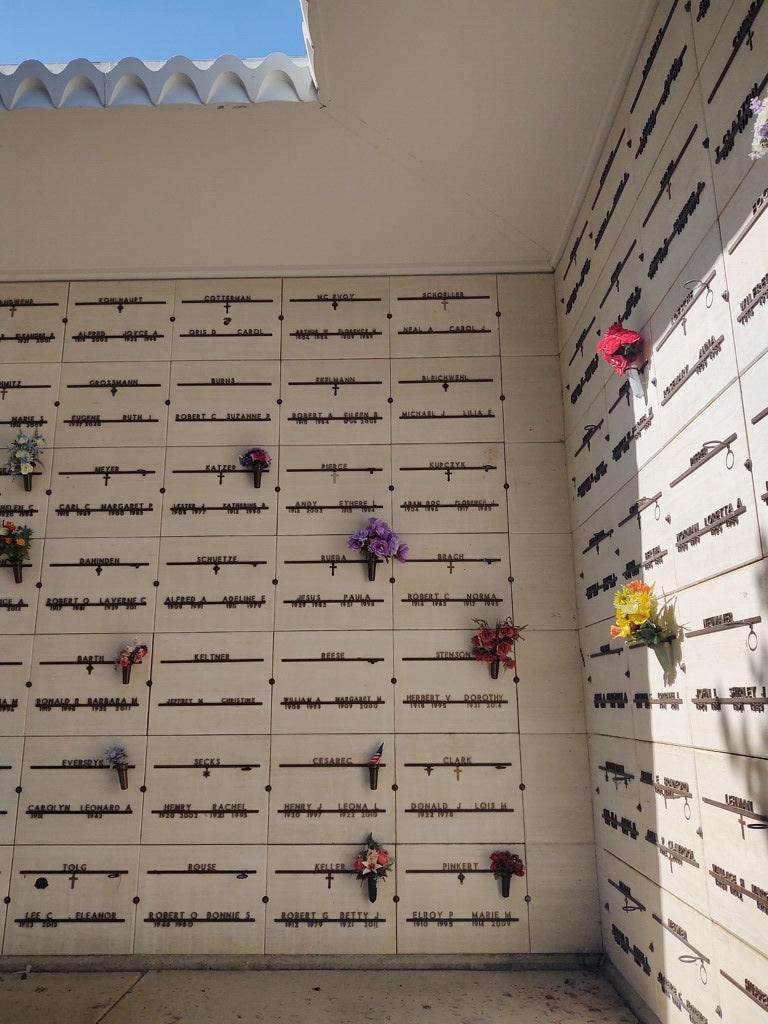 Room for 2 caskets in a beautiful exterior mausoleum